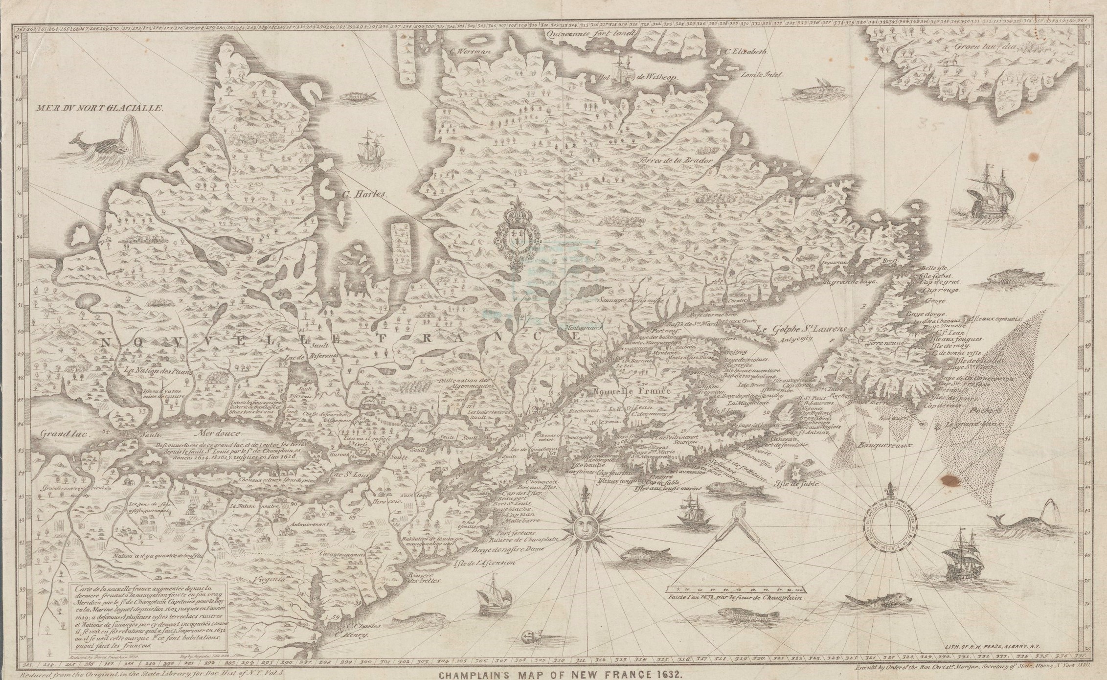 The original 1632 map: Samuel de Champlain.  This 1850 copy: "Reduced from the original", reduced by David Vaughan, engraved by Augustus Tolle. This image is available from the New York Public Library's Digital Library under the digital ID c3c6b360-f8c2-0132-54d4-58d385a7bbd0: digitalgallery.nypl.org From Wikimedia Commons, the free media repository 